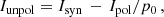 $$ \begin{aligned} I_\mathrm{unpol} = I_\mathrm{syn} \, - \, I_\mathrm{pol} /p_\mathrm{0} \, , \end{aligned} $$