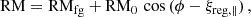 $$ \begin{aligned} \mathrm{RM} = \mathrm{RM} _\mathrm{fg} + \mathrm{RM} _0 \, \cos \,(\phi - \xi _\mathrm {reg,\parallel} )\, , \end{aligned} $$