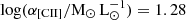 $ \log(\alpha_{\mathrm{[CII]}}/\mathrm{M_{\odot}\,L_{\odot}^{-1}}) = 1.28 $