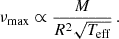 $$ \begin{aligned} \nu _\mathrm{max} \propto \frac{M}{R^2\sqrt{T_\mathrm{eff} }}\,. \end{aligned} $$