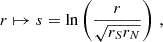 $$ \begin{aligned} r\mapsto s=\ln \left(\frac{r}{\sqrt{r_Sr_N}}\right)\,, \end{aligned} $$
