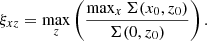 $$ \begin{aligned} \xi _{xz}=\max _z \left(\frac{\max _x \Sigma (x_0, z_0)}{\Sigma (0, z_0)} \right). \end{aligned} $$