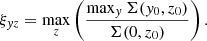 $$ \begin{aligned} \xi _{yz}=\max _z \left(\frac{\max _y \Sigma (y_0, z_0)}{\Sigma (0, z_0)} \right). \end{aligned} $$