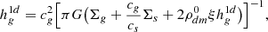 $$ \begin{aligned} h_g^{1d} = {c_g^2} \Bigl [{\pi G } \bigl (\Sigma _g+{c_g\over c_s}\Sigma _s + 2 \rho _{dm}^0\xi h_g^{1d} \bigr ) \Bigr ]^{-1} ,\end{aligned} $$