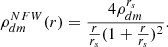 $$ \begin{aligned} \rho _{dm}^{NFW}(r) = {4 \rho _{dm}^{r_s} \over {r\over r_s} (1+{r\over r_s})^2 } .\end{aligned} $$