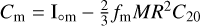 ${C_m} = {I_{ \circ m}} - {2 \over 3}\,{f_m}M{R^2}{C_{20}}$