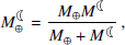 $$ \begin{aligned}&M_{\oplus }^{\leftmoon}=\frac{M_{\oplus }M^{\leftmoon}}{M_{\oplus }+M^{\leftmoon}}\, , \end{aligned} $$