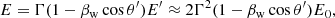 $$ \begin{aligned} E=\Gamma (1-\beta _{\mathrm{w} }\cos \theta ^{\prime })E^{\prime }\approx 2\Gamma ^2(1-\beta _{\mathrm{w} }\cos \theta ^{\prime })E_0, \end{aligned} $$