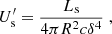 $$ \begin{aligned} U^{\prime }_{\rm s}=\frac{L_{\rm s}}{4\pi R^2 c \delta ^4}\;, \end{aligned} $$