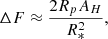 $$ \begin{aligned} \Delta F \approx \dfrac{2 R_p A_H}{R_*^2}, \end{aligned} $$