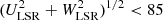 $ (U_{\mathrm{LSR}}^{2} + W_{\mathrm{LSR}}^{2})^{1/2} < 85 $