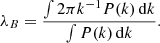 $$ \begin{aligned} \lambda _{B} = \frac{\int 2\pi k^{-1} P(k) \, \mathrm{d} k}{\int P(k) \, \mathrm{d} k}. \end{aligned} $$