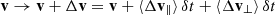 $$ \mathbf v \rightarrow \mathbf v + \Delta \mathbf v = \mathbf v + \langle \Delta \mathbf v _{\Vert }\rangle \,\delta t + \langle \Delta \mathbf v _{\bot }\rangle \,\delta t $$