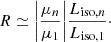 $$ \begin{aligned} R \simeq \bigg |\frac{\mu _{n}}{\mu _1}\bigg |\frac{L_{\mathrm{iso},n}}{L_{\rm iso,1}}\cdot \end{aligned} $$