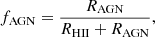 $$ \begin{aligned} f_{\rm AGN} = \frac{R_{\rm AGN}}{R_{\mathrm{HII}}+R_{\rm AGN}} ,\end{aligned} $$