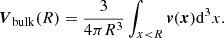 $$ \begin{aligned} \boldsymbol{V}_{\mathrm{bulk} }(R) = \frac{3}{4 \pi R^3} \int _{x < R} \boldsymbol{v} (\boldsymbol{x})\mathrm{d}^3x. \end{aligned} $$