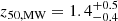 $ z_\text{50,MW}= 1.4^{+0.5}_{-0.4} $