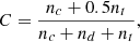 $$ \begin{aligned} C = \frac{n_c + 0.5n_t}{n_c + n_d + n_t}, \end{aligned} $$