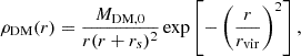 $$ \begin{aligned} \rho _{\rm DM}(r) = \frac{M_{\rm DM,0}}{r(r+r_s)^2} \exp \left[-\left(\frac{r}{r_{\rm vir}}\right)^2\right], \end{aligned} $$