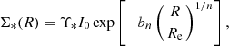 $$ \begin{aligned} \Sigma _*(R) = \Upsilon _* I_0 \exp \left[-b_n\left(\frac{R}{R_{\rm e}}\right)^{1/n}\right], \end{aligned} $$
