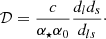 $$ \begin{aligned} \mathcal{D} = \frac{c}{\alpha _\star \alpha _0}\frac{d_l d_s}{d_{ls}}\cdot \end{aligned} $$