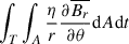 $ \int_T \int_A \frac{\eta}{r}\frac{\partial \overline{B_r}}{\partial \theta} \mathrm{d}A\mathrm{d}t $