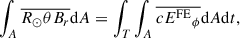 $$ \begin{aligned} \int _A \overline{R_\odot \theta {B_r}} \mathrm{d} A=\int _T \int _A \overline{c {E^{\mathrm{FE} }}_\phi } \mathrm{d} A\mathrm{d} t, \end{aligned} $$