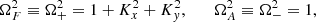 $$ \begin{aligned} \Omega _F^2\equiv \Omega _+^2=1+K_x^2+K_y^2,\qquad \Omega _A^2\equiv \Omega _-^2=1, \end{aligned} $$