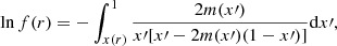 $$ \begin{aligned} \ln f(r) = - \int _{x(r)}^1 \frac{2m(x\prime )}{x\prime [x\prime - 2m(x\prime )(1 - x\prime )]} \mathrm{d}x\prime , \end{aligned} $$