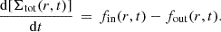 $$ \begin{aligned} \frac{\mathrm{d}[\Sigma _{\rm tot}(r,t)]}{\mathrm{d}t}\,=\,f_{\rm {in}}(r,t)-f_{\rm {out}}(r,t).\\ \end{aligned} $$
