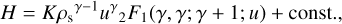 H = K\rhonp^{\gamma-1} u^{\gamma} {}_2F_1(\gamma,\gamma;\gamma+1;u) + \const,