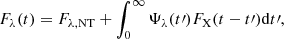 $$ \begin{aligned} F_{\lambda }(t) = F_{\rm \lambda , NT} + \int _{0}^{\infty } \Psi _{\lambda }(t\prime )F_{\rm X}(t-t\prime )\mathrm{d}t\prime , \end{aligned} $$
