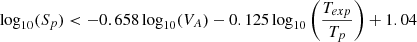 $ \log_{10}(S_p) < -0.658 \log_{10}(V_A) - 0.125 \log_{10} \left( \frac{T_{exp}}{T_p} \right) + 1.04 $