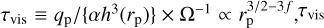 ${\tau _{{\rm{vis}}}} \equiv {q_{\rm{p}}}/\left\{ {\alpha {h^3}\left( {{r_{\rm{p}}}} \right)} \right\} \times {\Omega ^{ - 1}} \propto r_{\rm{p}}^{3/2 - 3f},{\tau _{{\rm{vis}}}}$