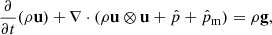 $$ \begin{aligned} \frac{\partial }{\partial t}(\rho \mathbf u ) + \nabla \cdot (\rho \mathbf u \otimes \mathbf u + \hat{p} + \hat{p}_{\rm m})&= \rho \mathbf g , \end{aligned} $$