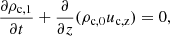$$ \begin{aligned}&\frac{\partial \rho _{\rm c,1}}{\partial t} + \frac{\partial }{\partial z}(\rho _{\rm c,0}u_{\rm c,z}) = 0, \end{aligned} $$
