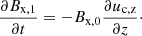 $$ \begin{aligned}&\frac{\partial B_{\rm x,1}}{\partial t} = - B_{\rm x,0} \frac{\partial u_{\rm c,z}}{\partial z}\cdot \end{aligned} $$