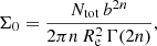$$ \begin{aligned} \Sigma _0=\frac{N_\mathrm{tot} \,b^{2n}}{2\pi n\,R_\mathrm{e} ^2\,\Gamma (2n)}, \end{aligned} $$