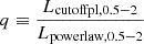 $$ \begin{aligned} q\equiv \frac{L_\mathrm{cutoffpl,0.5-2} }{L_\mathrm{powerlaw,0.5-2} } \end{aligned} $$