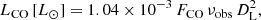 $$ \begin{aligned} L_{\rm CO}\,[L_{\odot }]&= 1.04\times 10^{-3} \,F_{\rm CO}\,\nu _{\rm obs}\,D_{\rm L}^{2},\end{aligned} $$