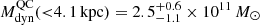 $ M_{\mathrm{dyn}}^{\mathrm{QC}}({ < }4.1\,\mathrm{kpc}) = 2.5^{+0.6}_{-1.1}\times 10^{11}\,M_{\odot} $