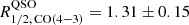 $ R_\mathrm{1/2,\,CO(4{-}3)}^{\mathrm{QSO}} = 1.31\pm0.15 $