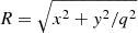 $ R = \sqrt{x^2 + y^2/q^2} $