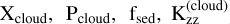 $\mathrm{X}_{\text {cloud}}, \mathrm{P}_{\text {cloud}}, \mathrm{f}_{\text {sed}}, \mathrm{K}_{\mathrm{zz}}^{\text {(cloud)}}$