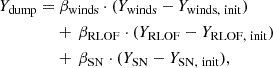 $$ \begin{aligned} Y_{\rm dump} =&\ \beta _{\rm winds}\cdot (Y_{\rm winds}-Y_{\rm winds,\ init})\ \nonumber \\&+\,\beta _{\rm RLOF}\cdot (Y_{\rm RLOF}-Y_{\rm RLOF,\ init})\ \nonumber \\&+\,\beta _{\rm SN}\cdot (Y_{\rm SN}-Y_{\rm SN,\ init}), \end{aligned} $$