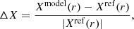 $$ \begin{aligned} \Delta X = \frac{X^\mathrm{model}(r) - X^\mathrm{ref}(r)}{|X^\mathrm{ref}(r)|}, \end{aligned} $$