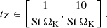 $$ \begin{aligned} t_Z \in \left[\frac{1}{\mathrm{St}\,\Omega _{\rm K}}, \frac{10}{\mathrm{St}\,\Omega _{\rm K}}\right]. \end{aligned} $$