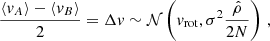 $$ \begin{aligned} \frac{\langle v_{A} \rangle - \langle v_{B} \rangle }{2} = \Delta v \sim \mathcal{N} \left(v_\mathrm{rot} , \sigma ^2\frac{\hat{\rho }}{2N}\right) \,, \end{aligned} $$