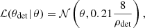 $$ \begin{aligned}&\mathcal{L} (\theta _{\rm det}|\, \theta ) = \mathcal{N} \left(\theta , 0.21\frac{8}{\rho _{\rm det}}\right),\end{aligned} $$