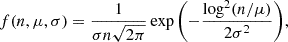 $$ \begin{aligned} f(n, \mu , \sigma ) = \frac{1}{\sigma n \sqrt{2\pi }} \exp {\left(-\frac{\log ^2(n/\mu )}{2\sigma ^2}\right)}, \end{aligned} $$